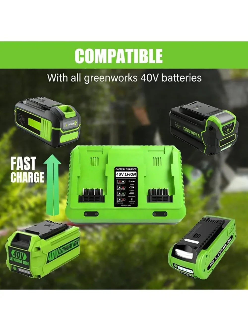 40V Dual-Port Battery Charger for Power Tools - Fast Charging, Compatible